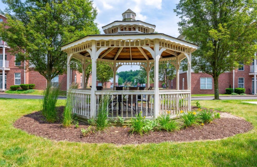 Gazebo with seating inside at Christopher Wren Apartments & Townhomes in Wexford, Pennsylvania