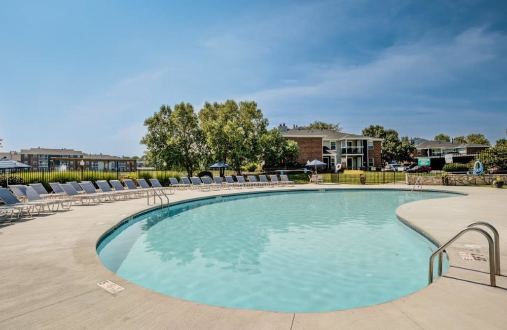 Beautiful blue sky with a luxurious pool Hidden Lakes Apartment Homes in Miamisburg, Ohio