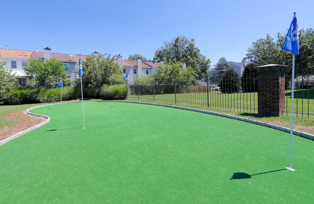 Large putting green at East Meadow Apartments in Fairfax, Virginia