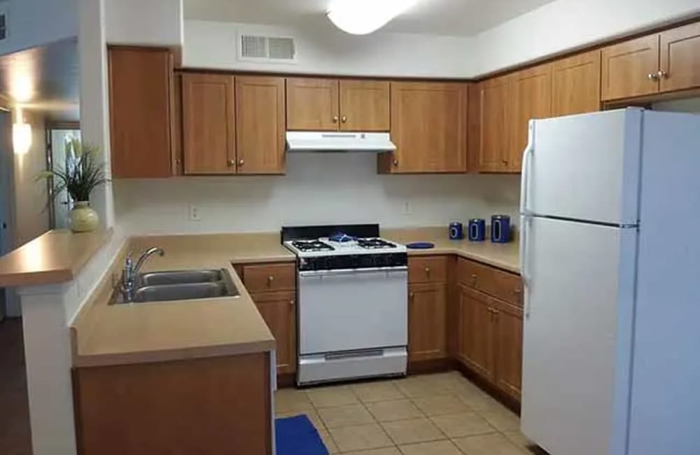 Spacious kitchen at Santa Fe Apartments in Bakersfield, California