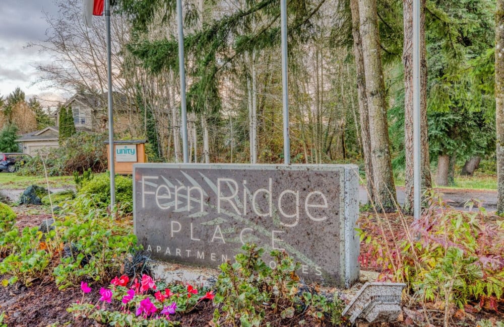 Monument sign outside of Fern Ridge Place in Olympia, Washington