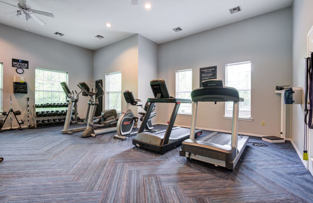 Well-equipped fitness center with cardio equipment at Highlands of Montour Run in Coraopolis, Pennsylvania