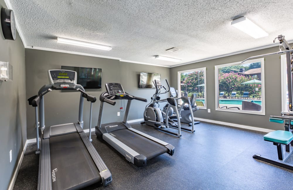 Modern fitness center at Riverwind Apartment Homes in Spartanburg, South Carolina