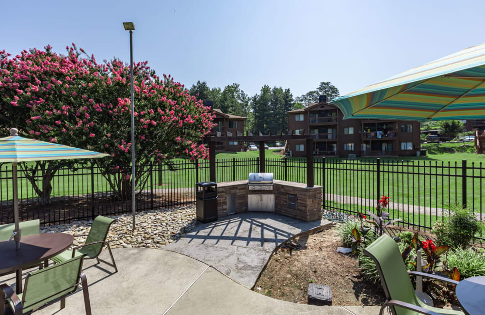 Exterior grill and picnic area at Riverwind Apartment Homes in Spartanburg, South Carolina