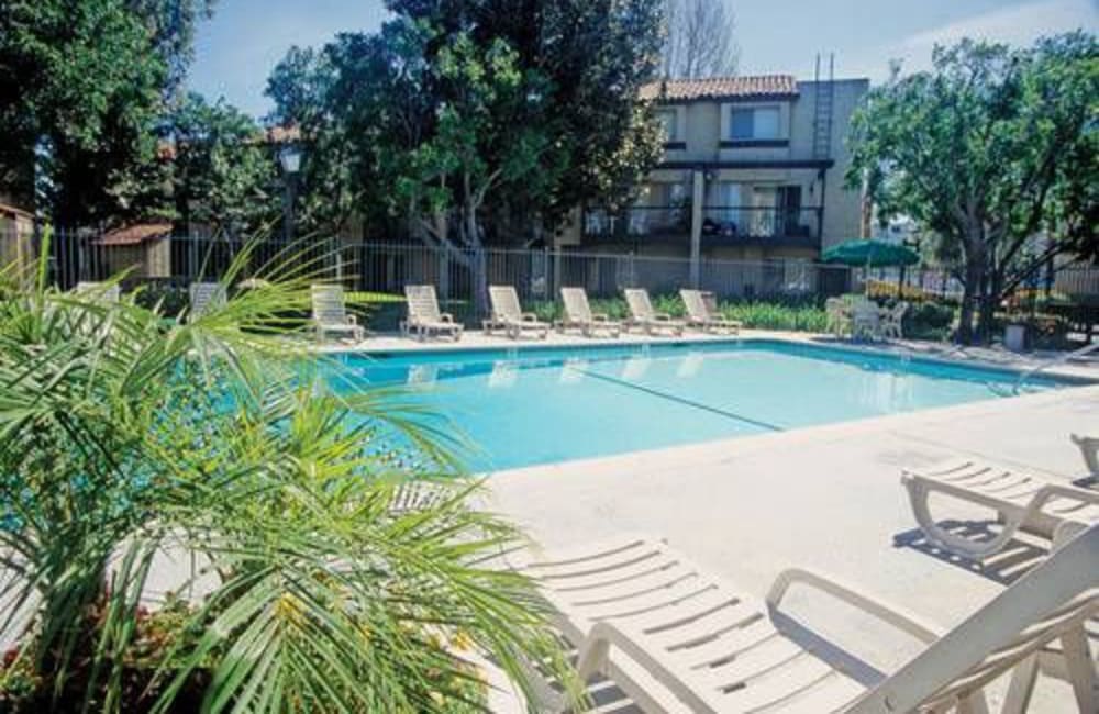 Outdoor swimming pool at Casa Mediterrania in Colton, California