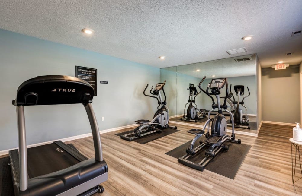 Fitness center with cardio equipment at Kannan Station Apartment Homes in Kannapolis, North Carolina
