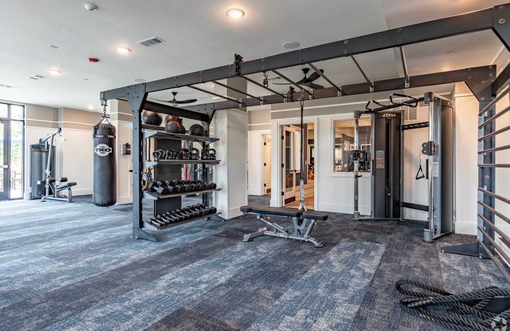 Spacious fitness center at The Corwyn South Point in McDonough, Georgia