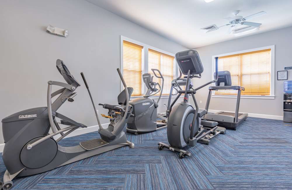 Well equipped fitness center at North Ponds Apartments & Townhomes in Webster, New York.