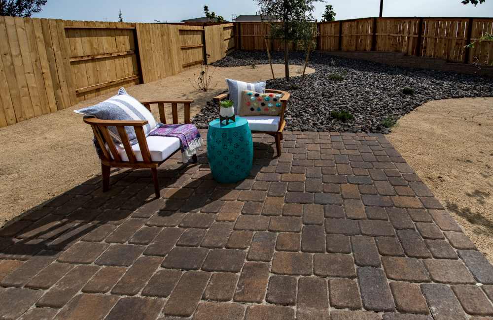 Outdoor seating in a model homes backyard at Aspen Vista at Anchor Pointe in Reno, Nevada