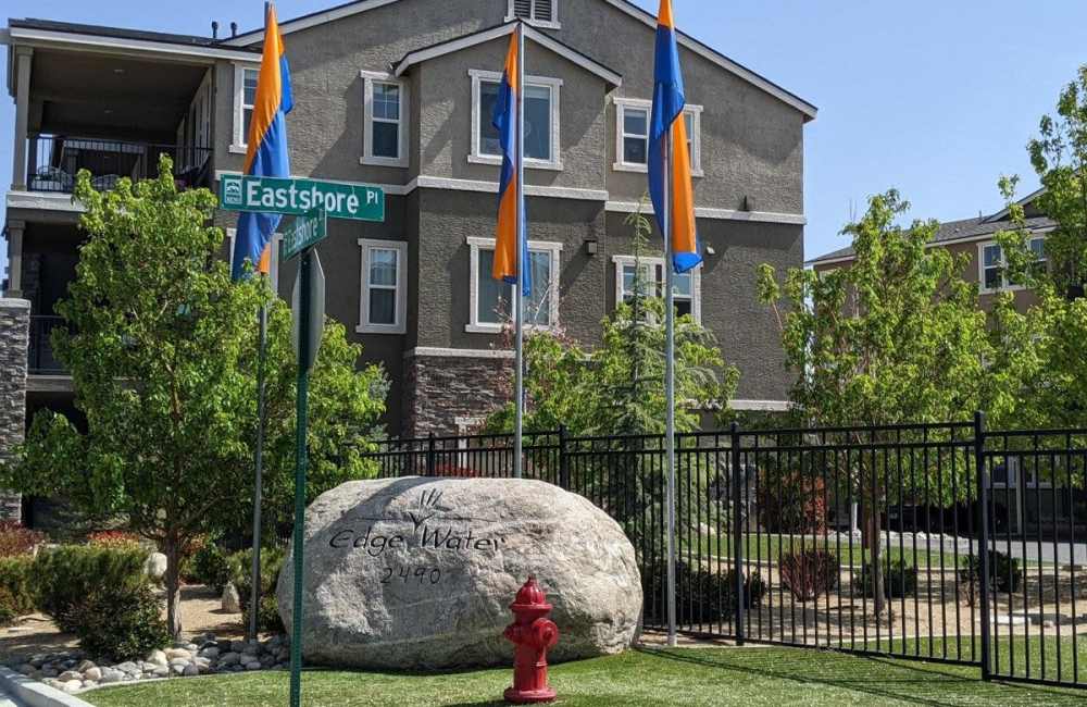 Monument sign outside of Edgewater at Virginia Lake in Reno, Nevada