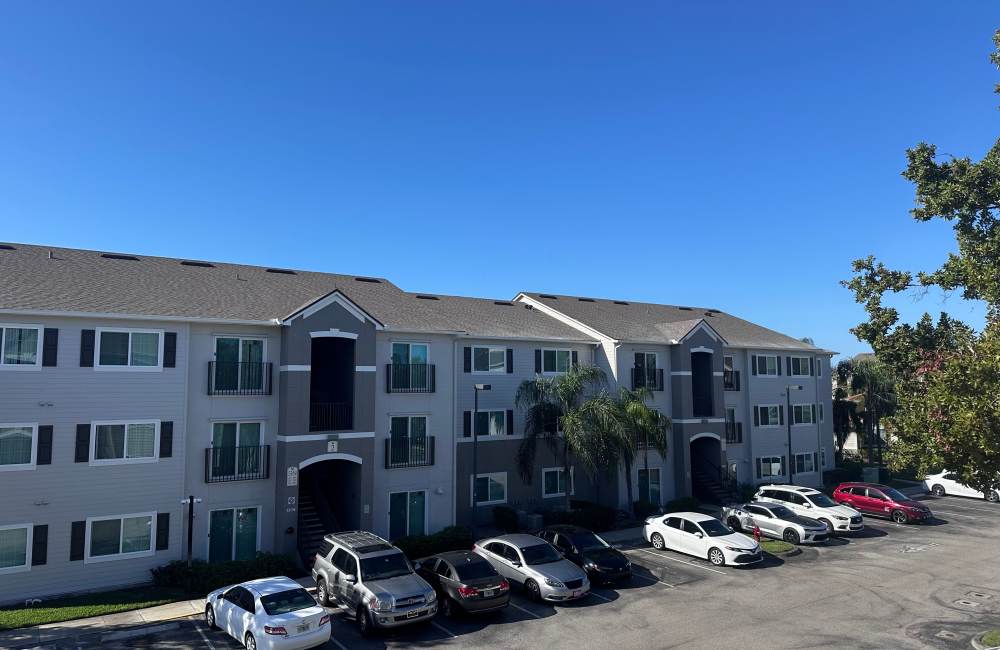 Exterior of an apartment building at Hawk's Landing in Fort Myers, Florida