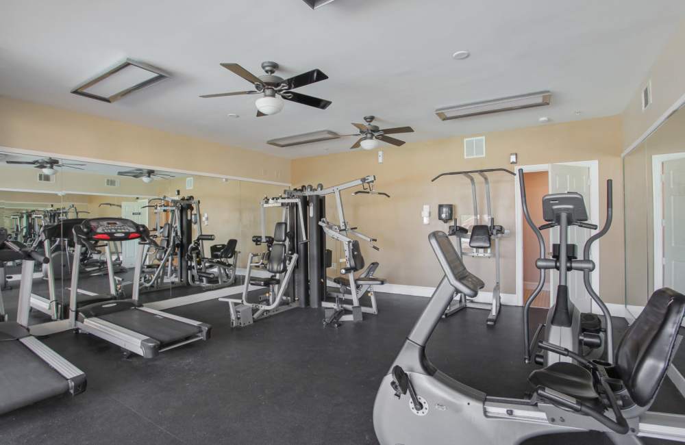 Resident fitness center with cardio machines at Wellington Point in Atlanta, Georgia
