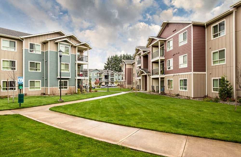 Path through the buildings at Copper Lane in Vancouver, Washington
