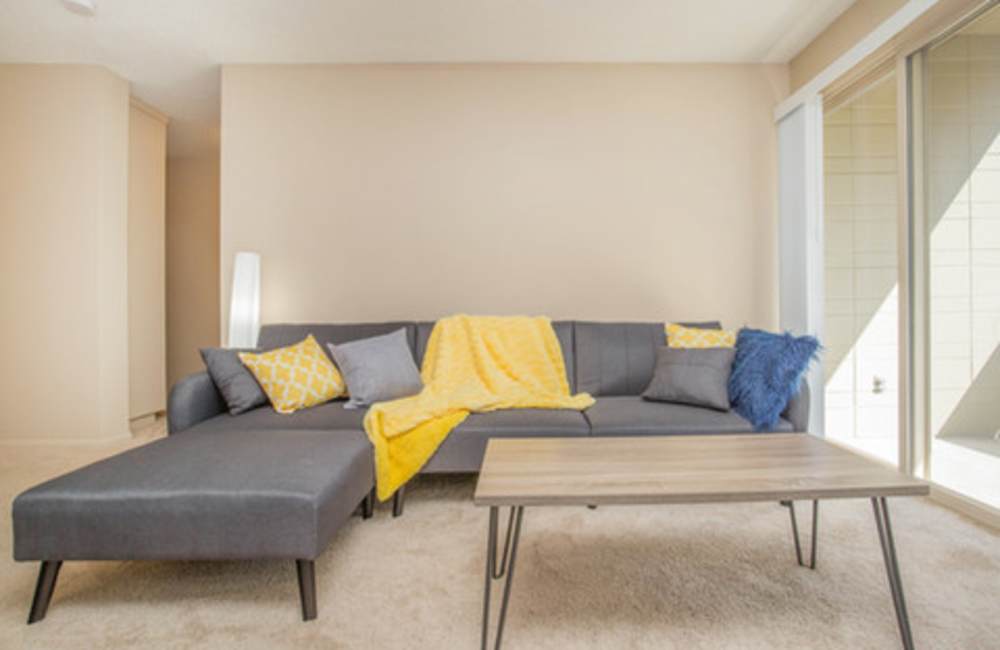 Spacious living room at Andanté in Seattle, Washington