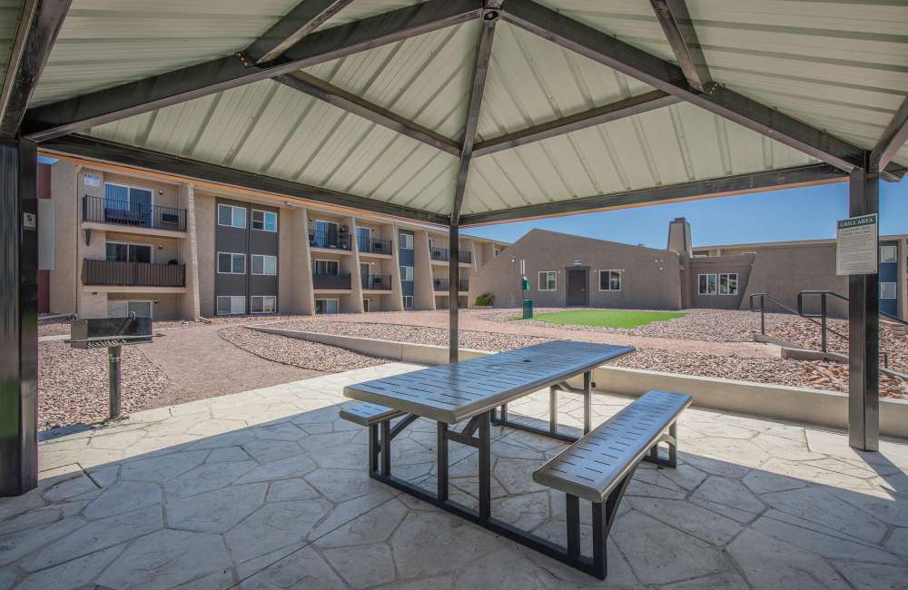 Gazebo with picnic table at Sedona Ridge Apartments in Colorado Springs, Colorado