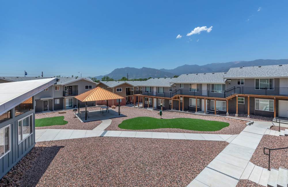 Exterior shot of The Carlson Apartments in Colorado Springs, Colorado