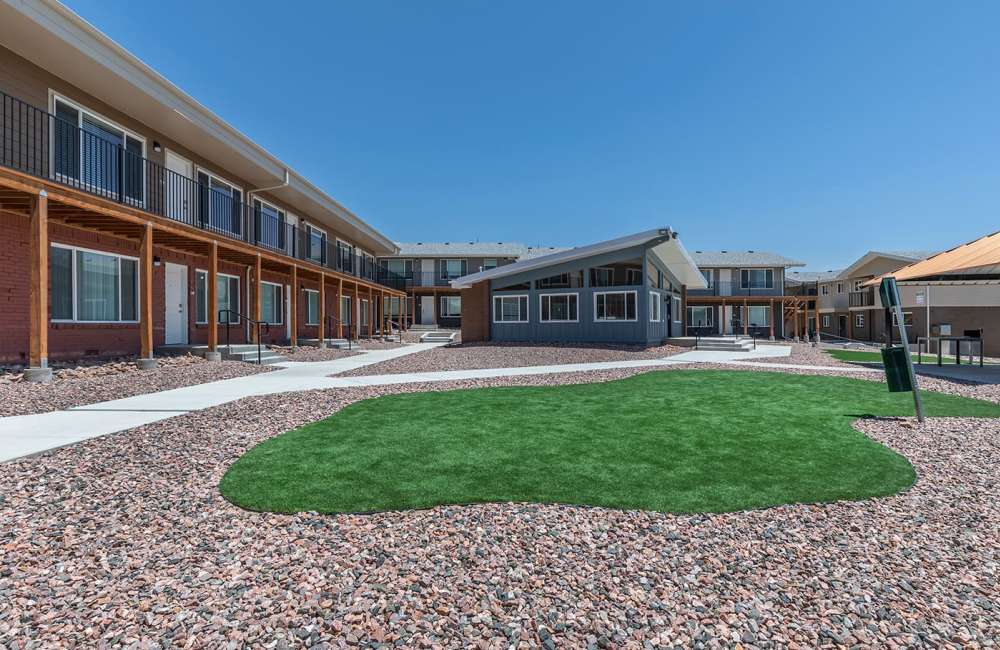 Green and clean surroundings at The Carlson Apartments in Colorado Springs, Colorado