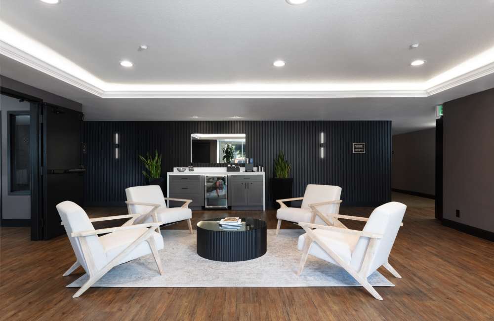 Lobby with seating at Bentley Place in Hayward, California