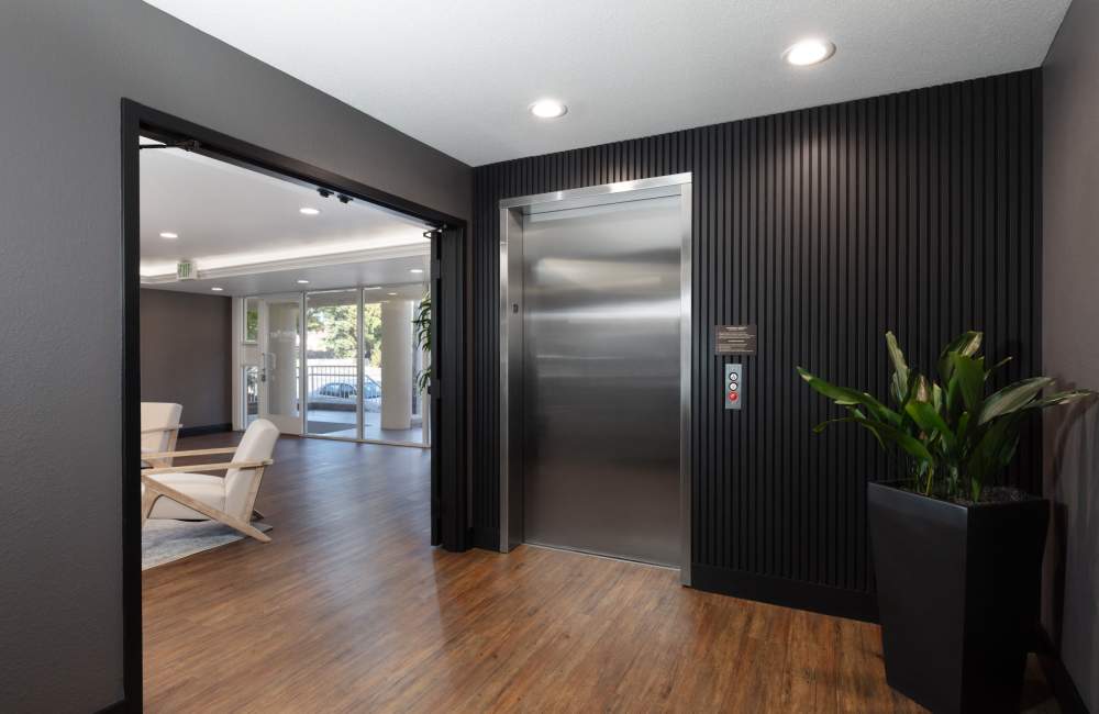 Elevator landing at Bentley Place in Hayward, California