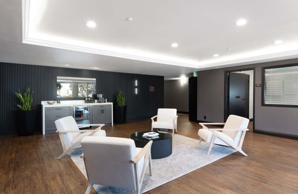 Lobby with seating at Bentley Place in Hayward, California