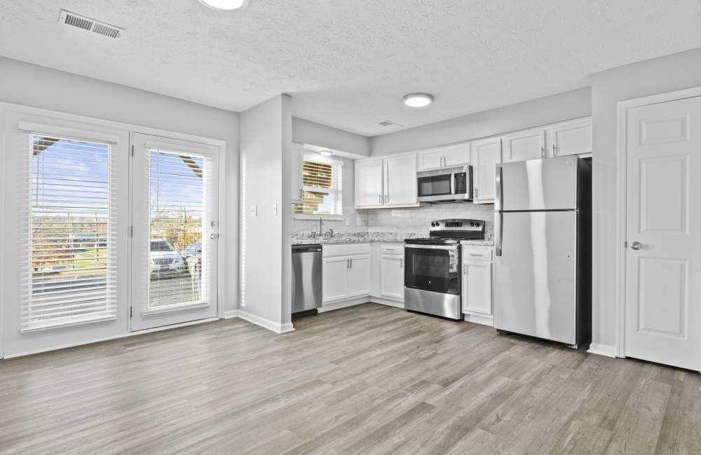 Modern kitchen with stainless-steel appliances at Mt. Tabor Apartments in Lexington, Kentucky