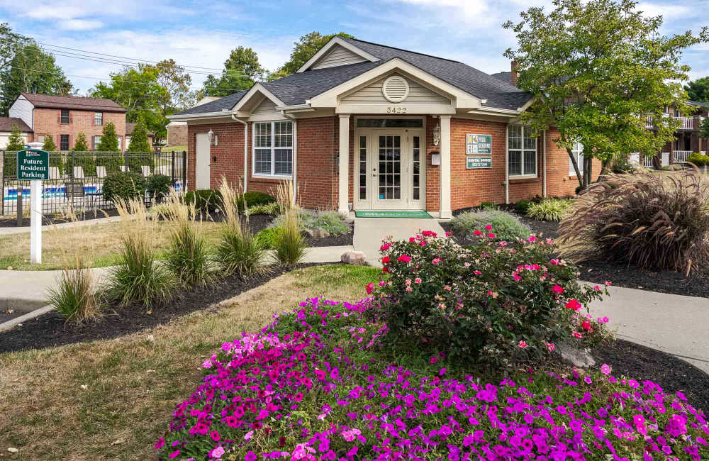 Flowers blooming outside the clubhouse at Four Seasons Apartments in Erlanger, Kentucky