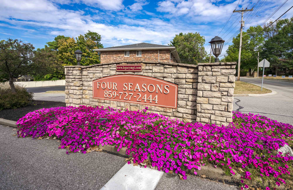 Community sign at Four Seasons Apartments in Erlanger, Kentucky