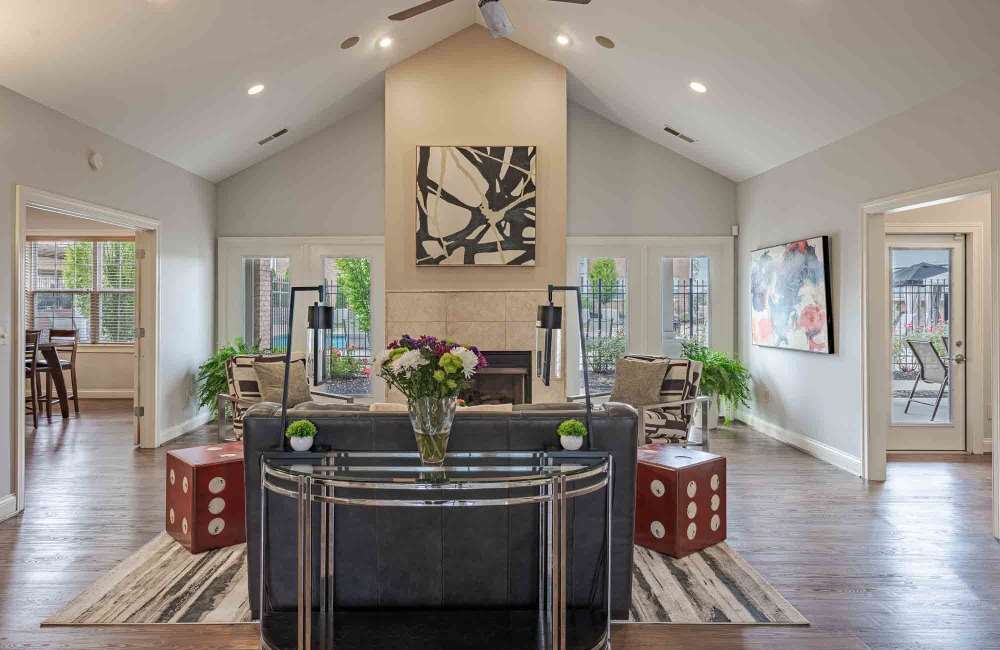 Vaulted ceilings inside the clubhouse at Aspen Pines Apartment Homes in Wilder, Kentucky