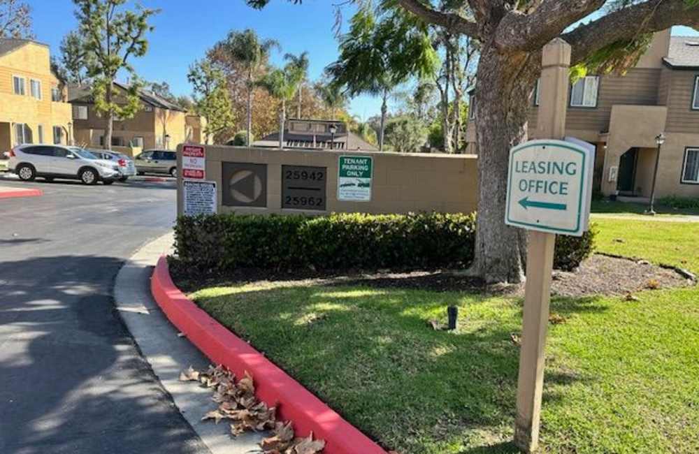 Entry to leasing office at Rancho Niguel Apartments in Laguna Hills, California
