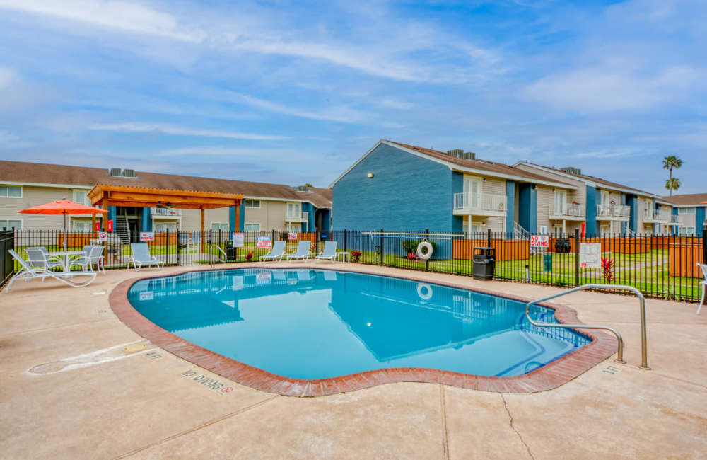 Resort-style swimming pool with a fencing at South Shore Coastal Living in Corpus Christi,Texas