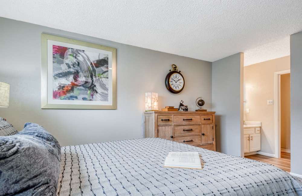 Spacious bedroom with the large bed and multiple storage units at South Shore Coastal Living in Corpus Christi, Texas, 