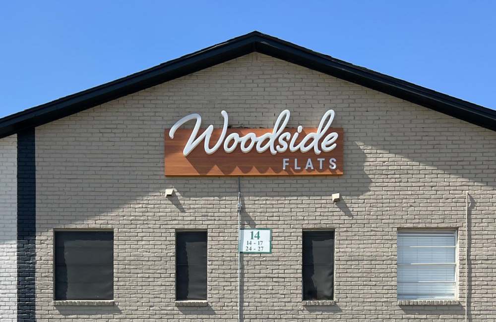 Exterior of the apartments at Woodside Flats in Dallas, Texas, 
