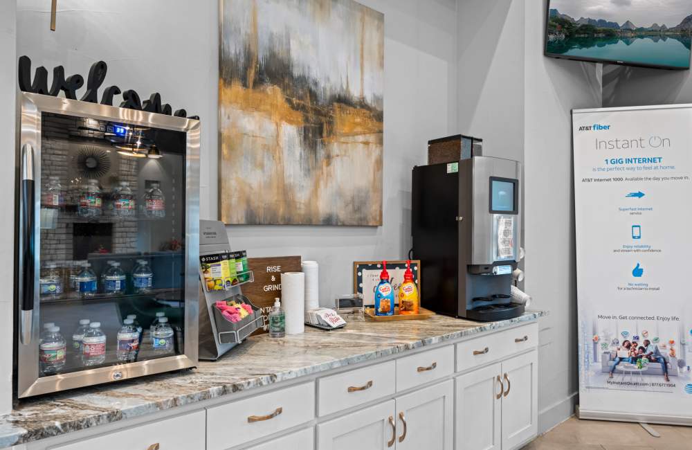 Snacks and coffee machine at The Tennyson at Tomball in Tomball, Texas