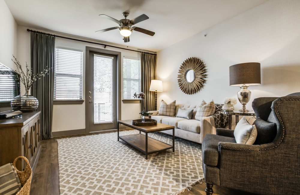 Bright living room at Alcove at Alamo Heights in San Antonio, Texas