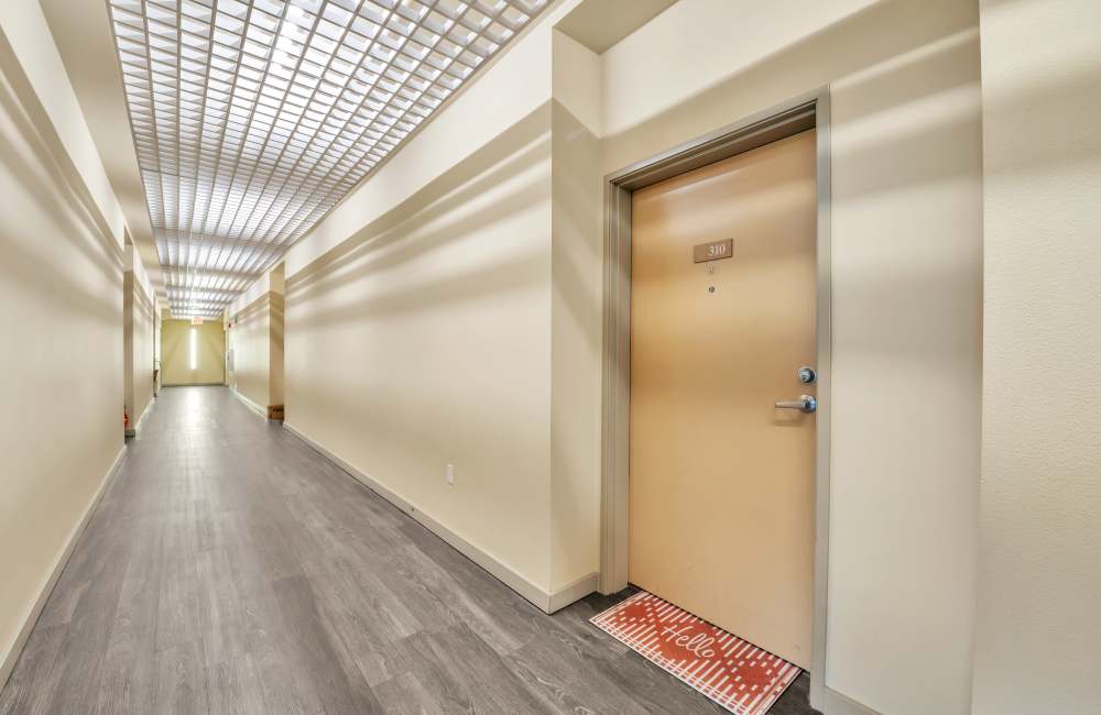 Walkway inside a business center at North Main Village in Milwaukie, Oregon