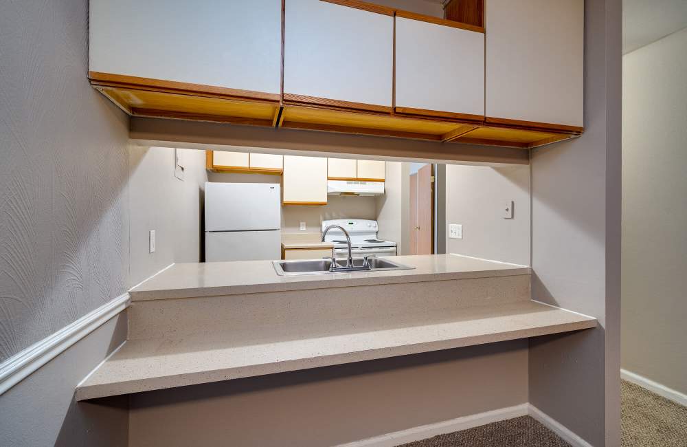 Island kitchen at The Commons at Kettering in Dayton, Ohio