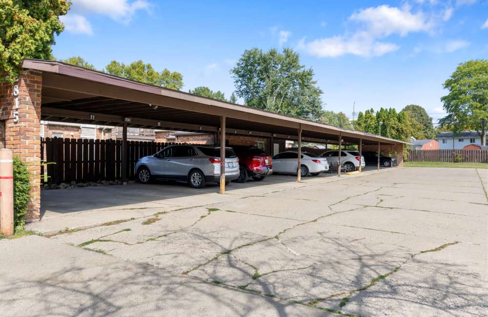 Outdoor parking spots at Cambridge Manor Apartments in Lansing,Michigan