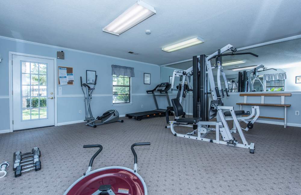 Spacious fitness center at Pine Lakes in , South Carolina