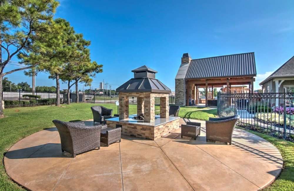 Outdoor Fireplace Area at The Mansions at Riverside in Tulsa, Oklahoma