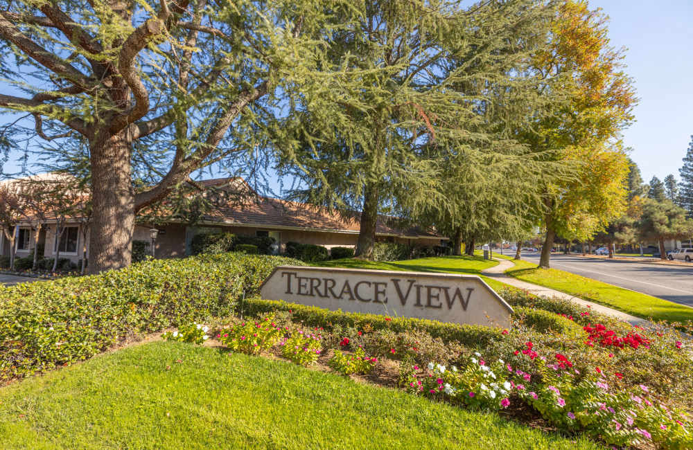 Monument signage at Terrace View Apartments in Fresno,California