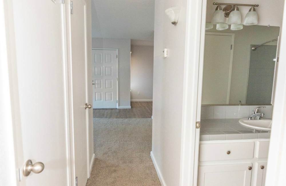 Bright bathroom at Terrace View Apartments in Fresno,California