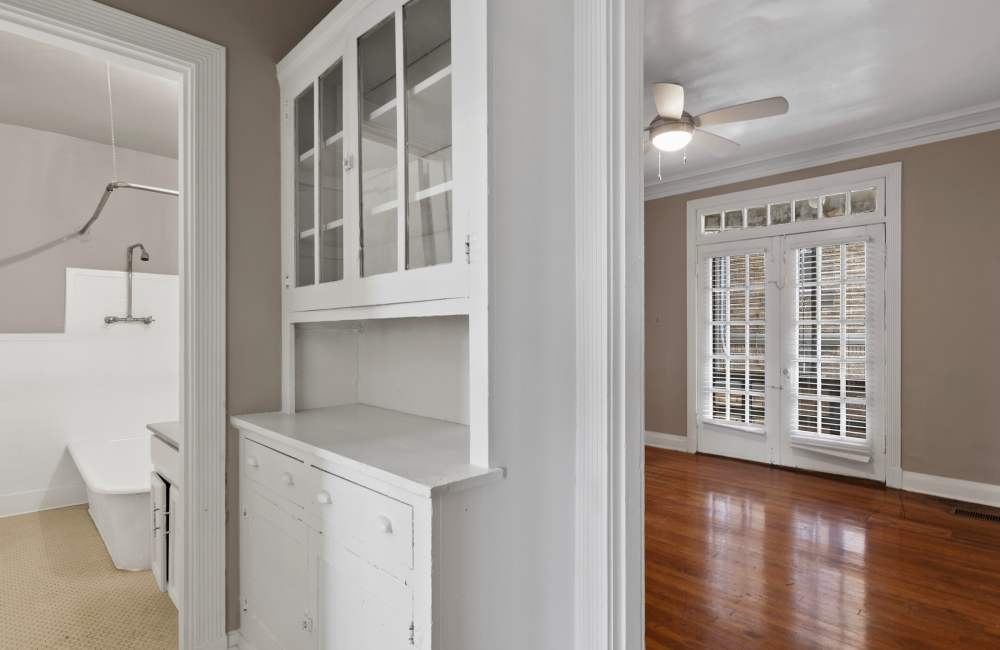 Kitchen with custom built-in shelves at Park Terrace in Memphis, Tennessee