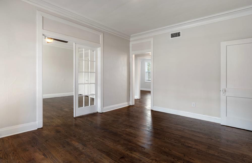 Living room with wood-style flooring at Park Terrace in Memphis, Tennessee