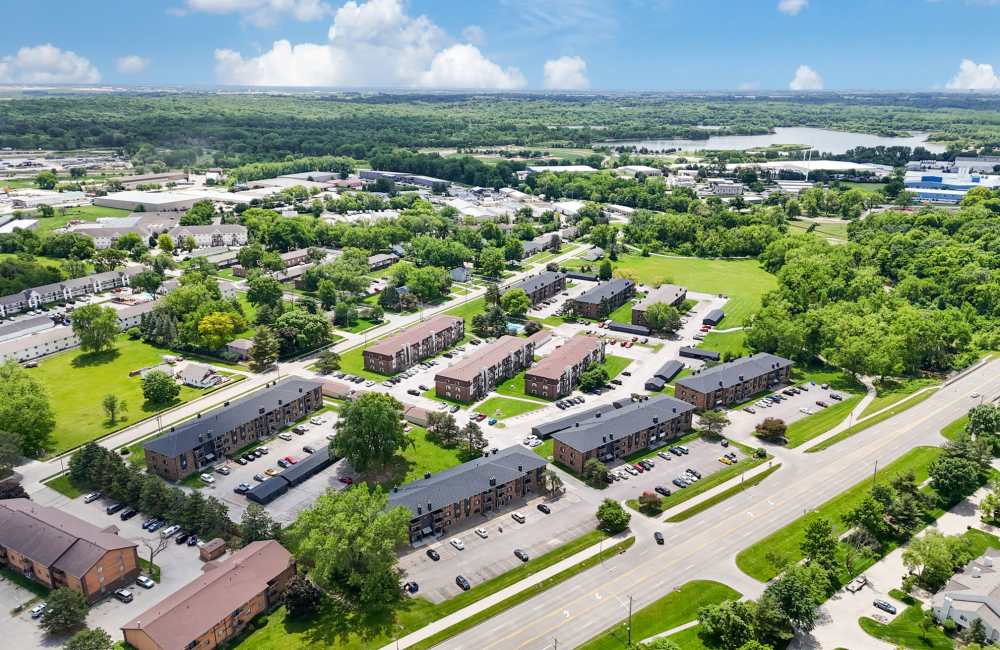 Aerial view of community  at Eastwood on Grand in West Des Moines, Iowa