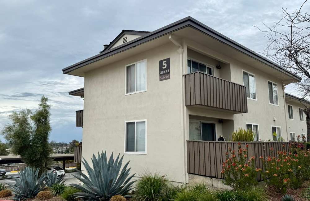 Property Exterior balcony/patio enclosure at Mission Heights Apartments.