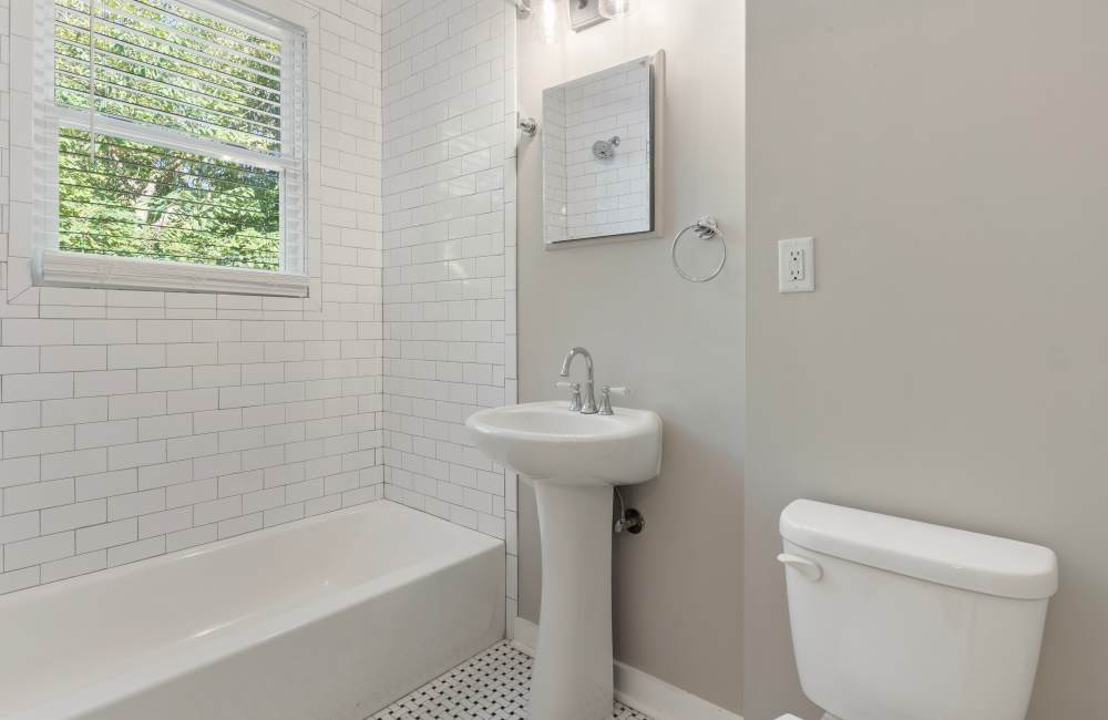 Bright bathroom at The Alma in Memphis, Tennessee