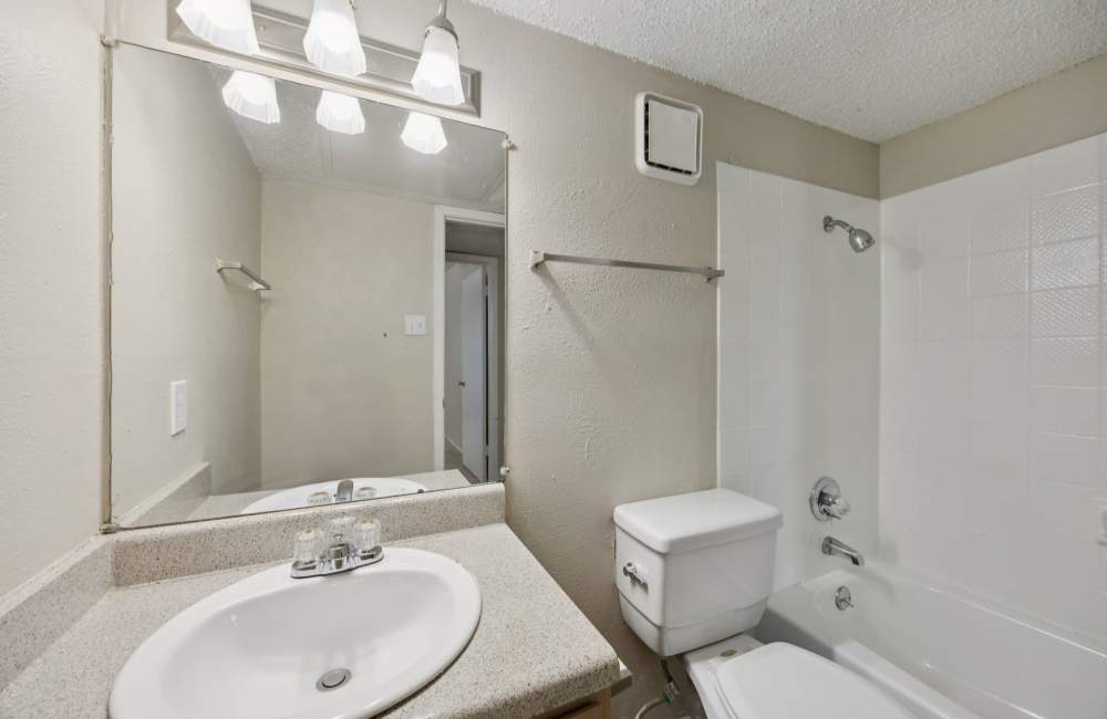 Bathroom with sink, toilet and bathtub at Sleepy Hollow in Arlington, Texas