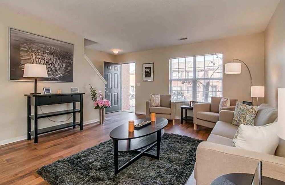 Comfortable living room at Mountain Brook Townhomes in Nashville, Tennessee