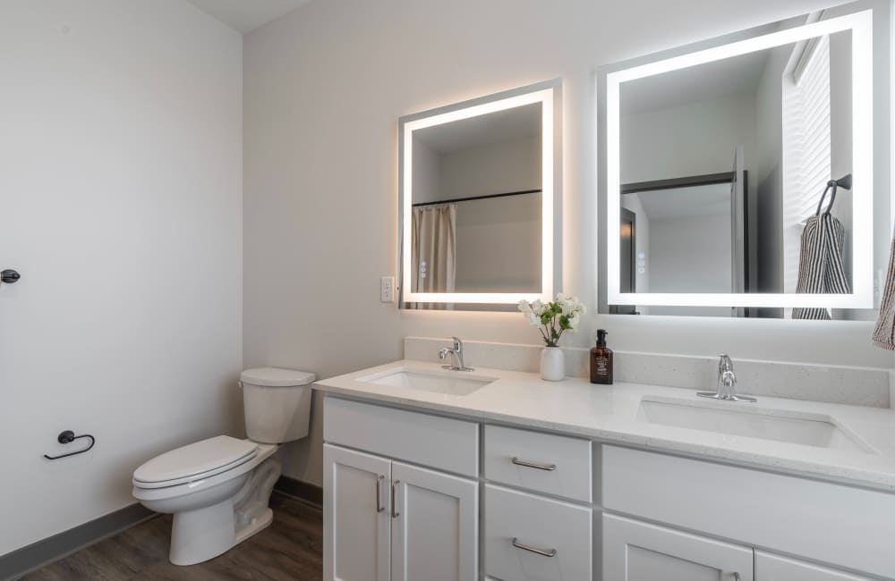 Apartment bathroom vanity area at Ashgrove Farms Townhomes in Nicholasville, Kentucky