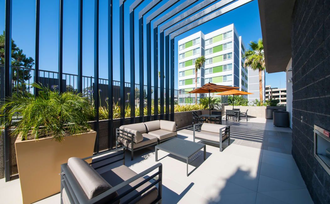 Outside resident lounge at IMT Sherman Circle in Van Nuys, California